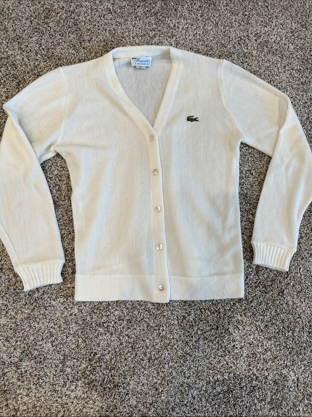 Vintage Haymaker Lacoste Cream Cardigan Sweater Crocodile Logo